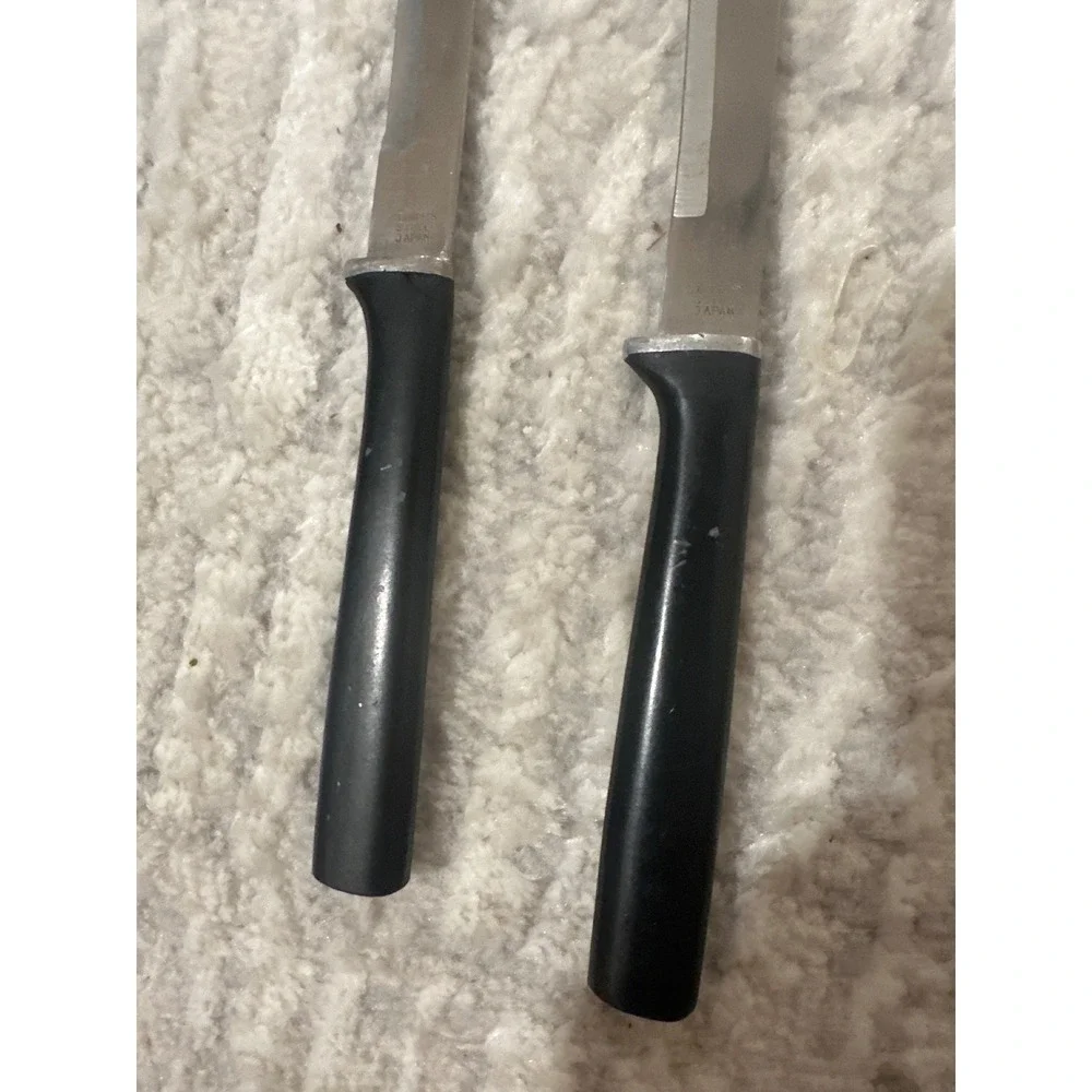 Sharp 2000 Stainless Steel Steak Knives Set of 2‎ Serrated Black Handle Japan